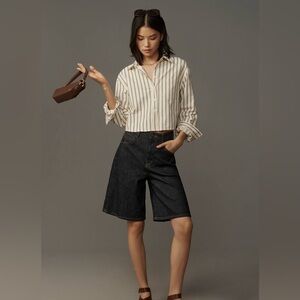 Anthropologie pilcro Jean denim Bermuda shorts jorts SIZE 28 dark blue culottes